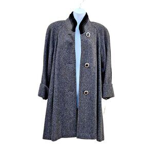 1980s Gray Wool Swing Car Coat w Velvet Trim NWT Volup 2X